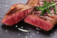 Grilled beef steak with rosemary, salt and pepper
